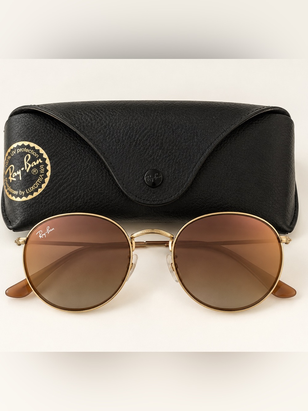 Ray-Ban Gold Frame Sunglasses with Brown Gradient Lenses